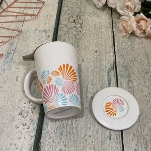 David’s Tea perfect mug seashells orange blue pink beach lid infuser ceramic
